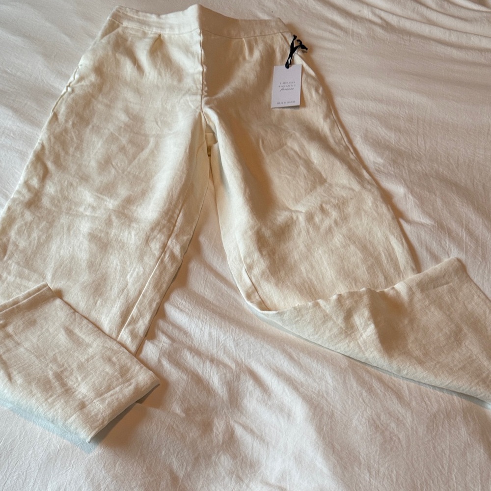 Isla and Saige Cream Linen Wide leg Linen pant